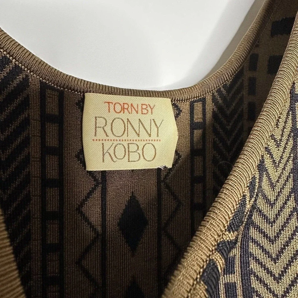 Torn by Ronny Kobo Michaela Tribal Sleeveless Mini Dress Women's Brown Black XS - Picture 4 of 5